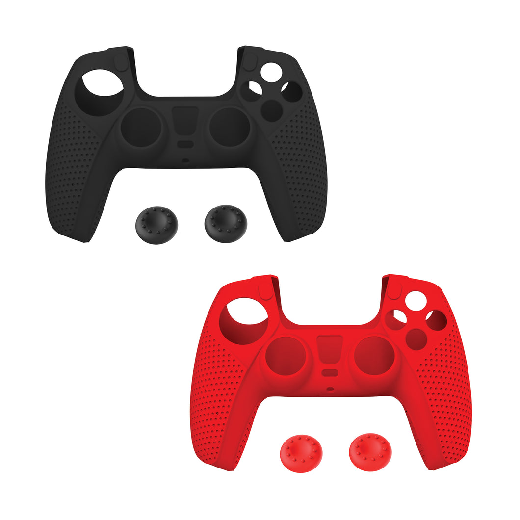 Protective Covers For Use With Playstation®5 Dualsense™ Wireless Controllers – 2Pk – Black, Red